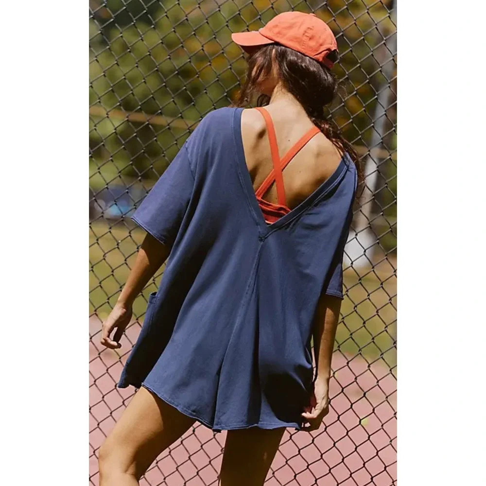 NEW FREE PEOPLE FP MOVEMENT MIDNIGHT NAVY HOT SHOT TEE ONE PIECE ROMPER SZ XS